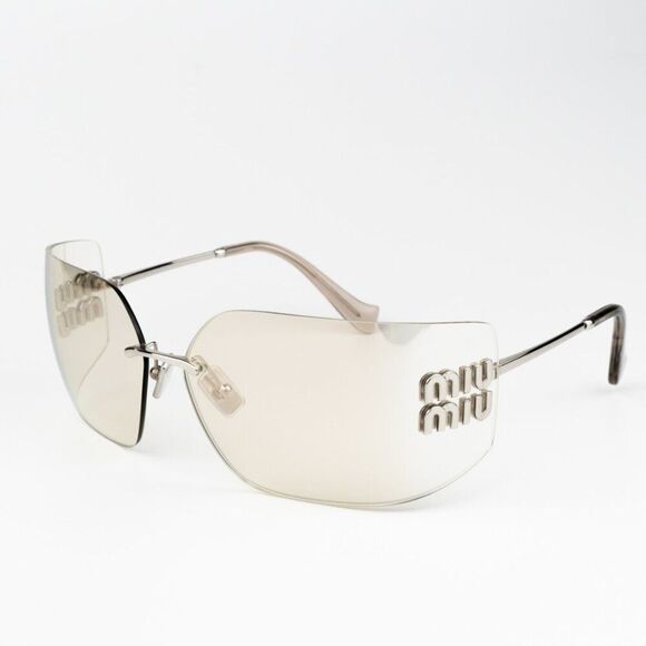 NEW Miu Miu MU54YS 1BC10F Silver Mirror Wraparound Rimless Women Sunglasses main image 5